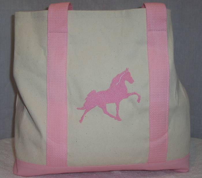 Tennessee Walking Horse Pink and Natural Canvas Tote Bag   NEW 